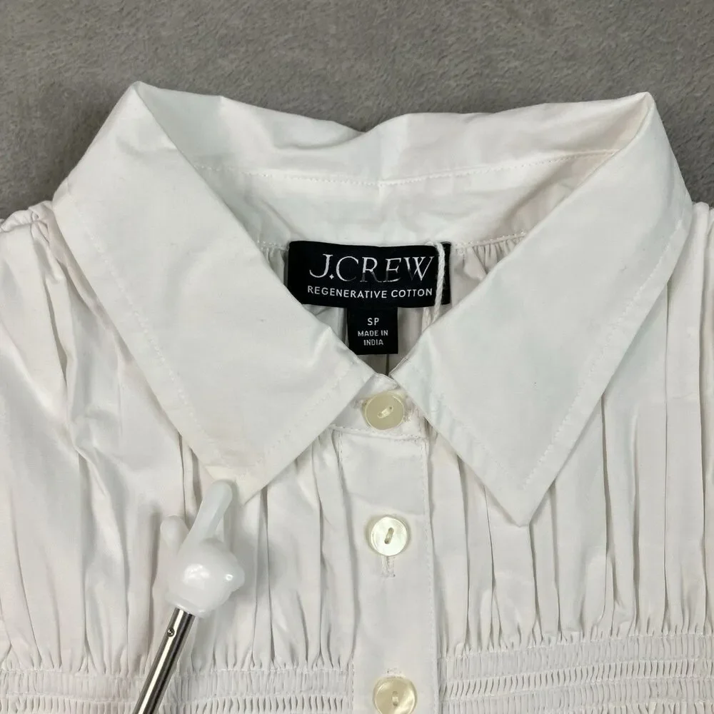 J Crew Petite Elsie Shirt Dress Womens SP White Cotton Poplin Smocked Button Up